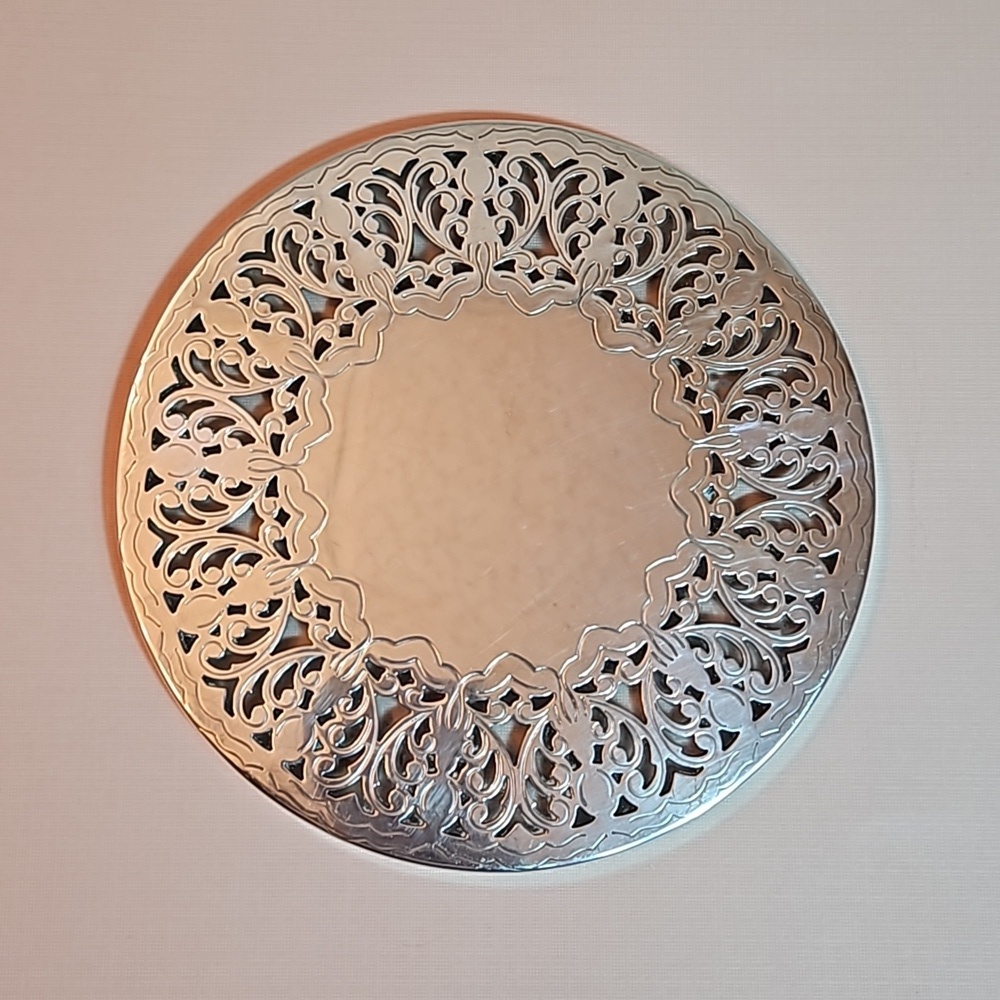 Vintage Silverplate Pierced Trivet Cake Stand Decorative Plate